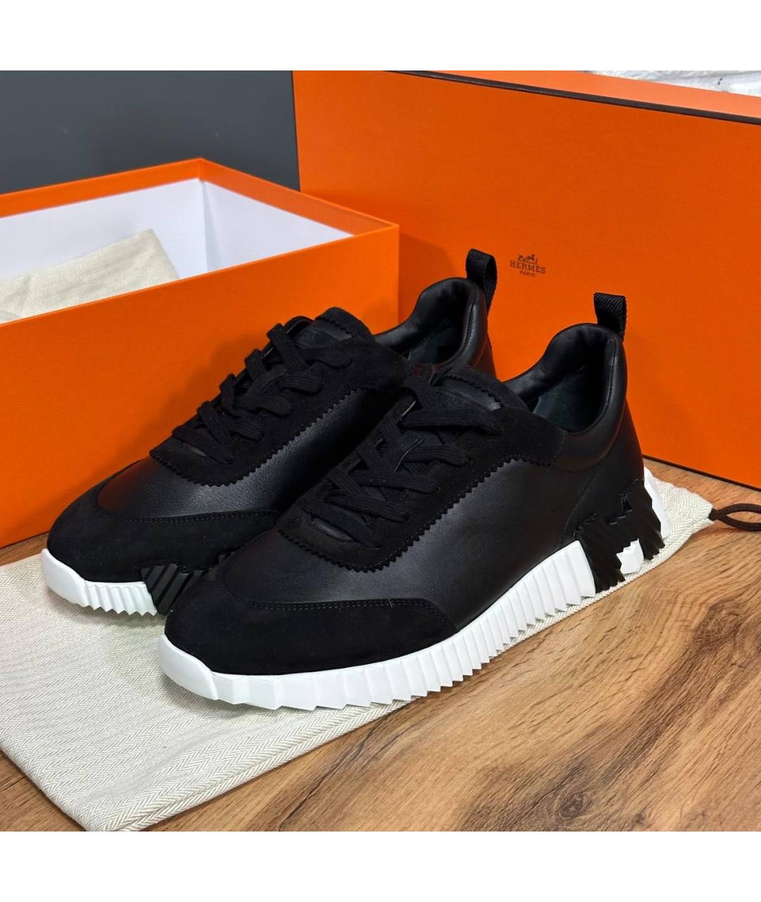 HERMES Черные кожаные низкие кроссовки / кеды, фото 2