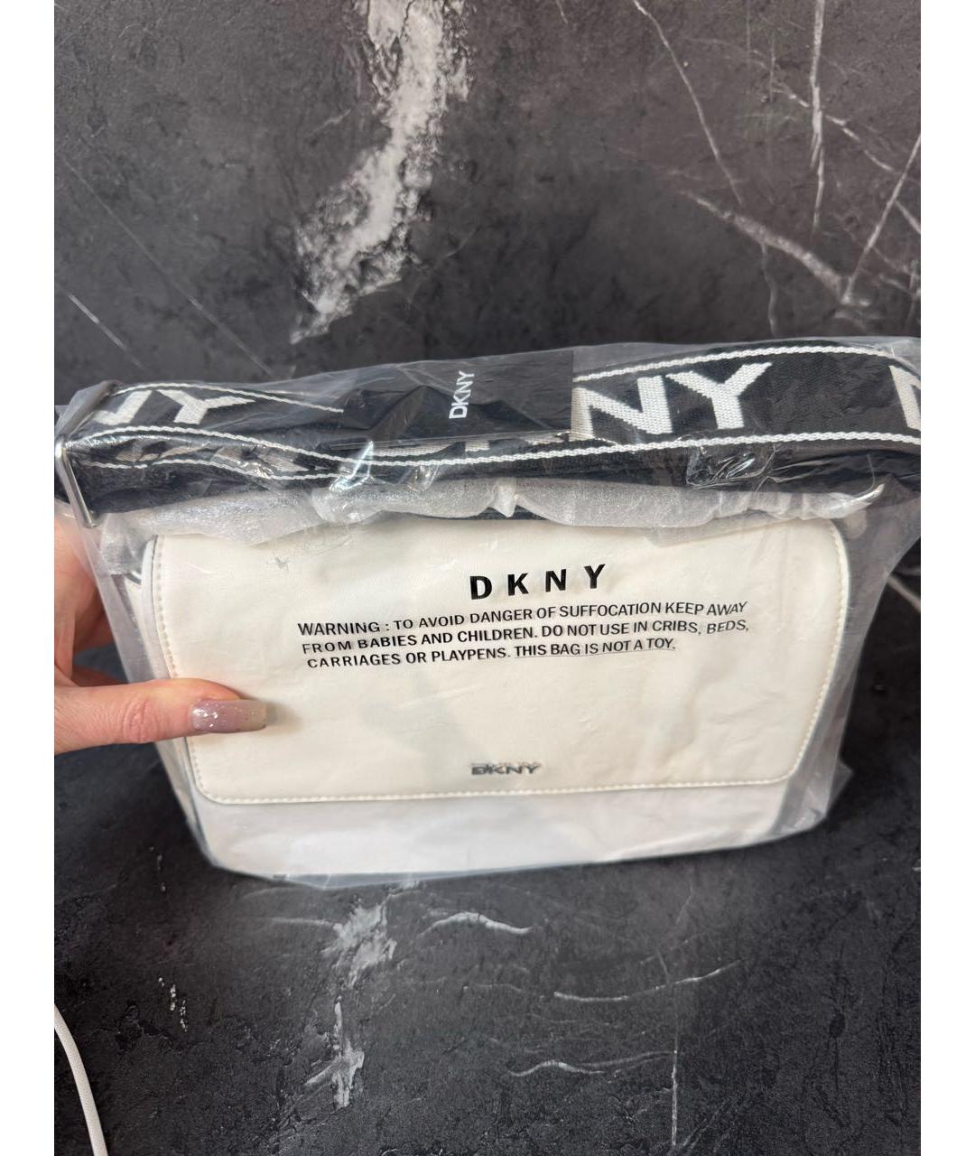 DKNY Белая кожаная сумка через плечо, фото 8