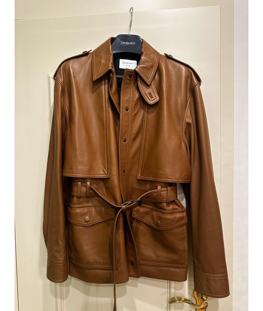 SAINT LAURENT Коричневая кожаная куртка, фото 7
