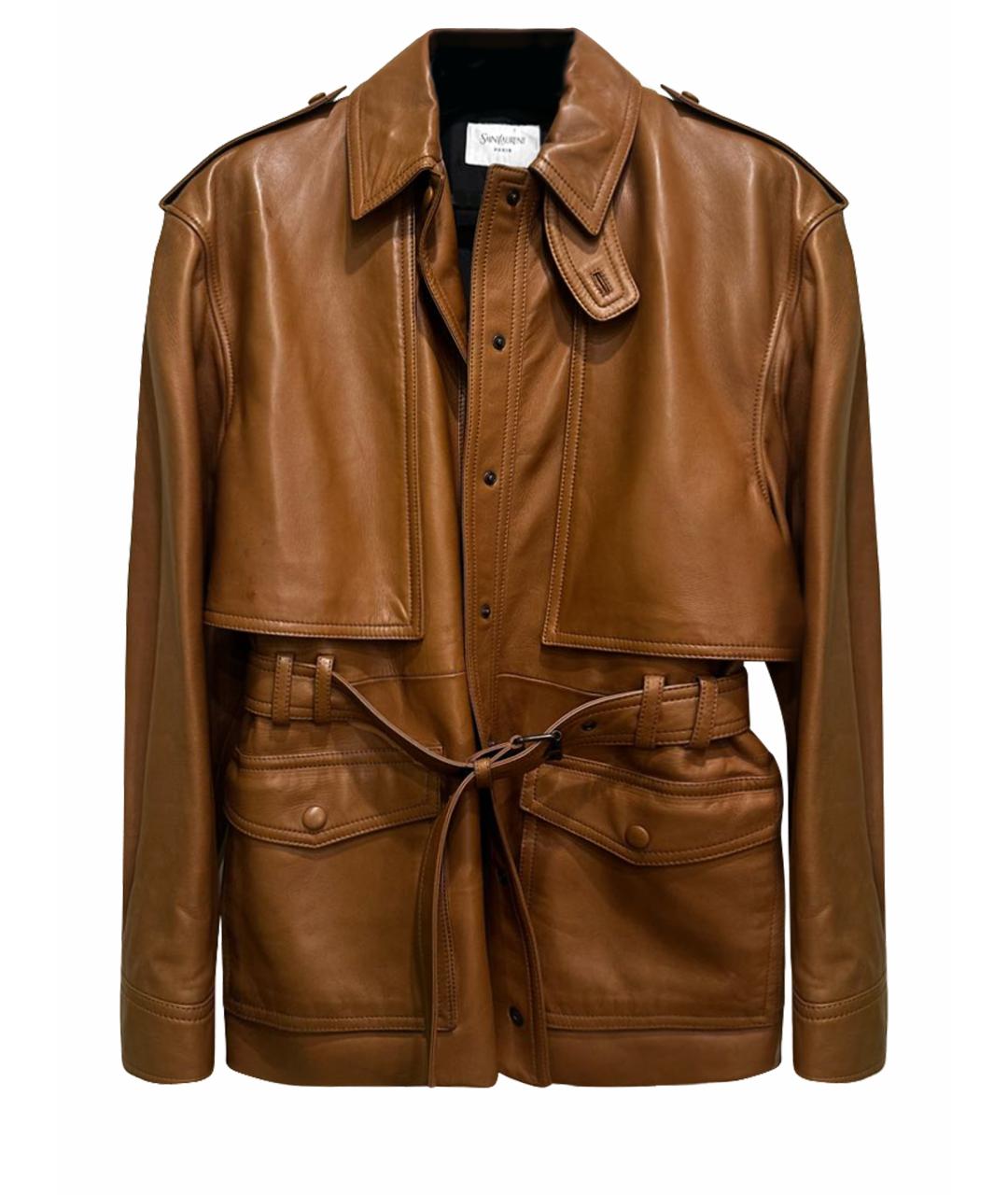 SAINT LAURENT Коричневая кожаная куртка, фото 1
