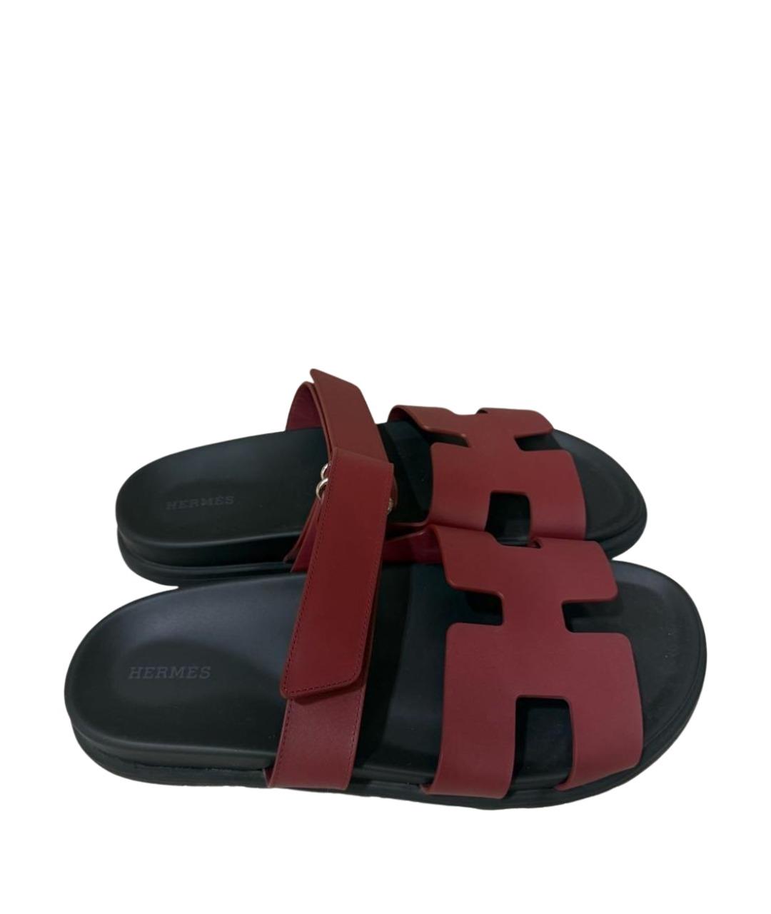 HERMES Бордовые кожаные шлепанцы, фото 1