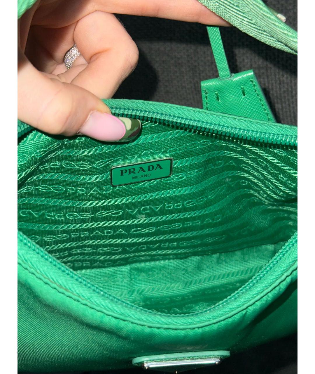 PRADA Зеленая тканевая сумка с короткими ручками, фото 5