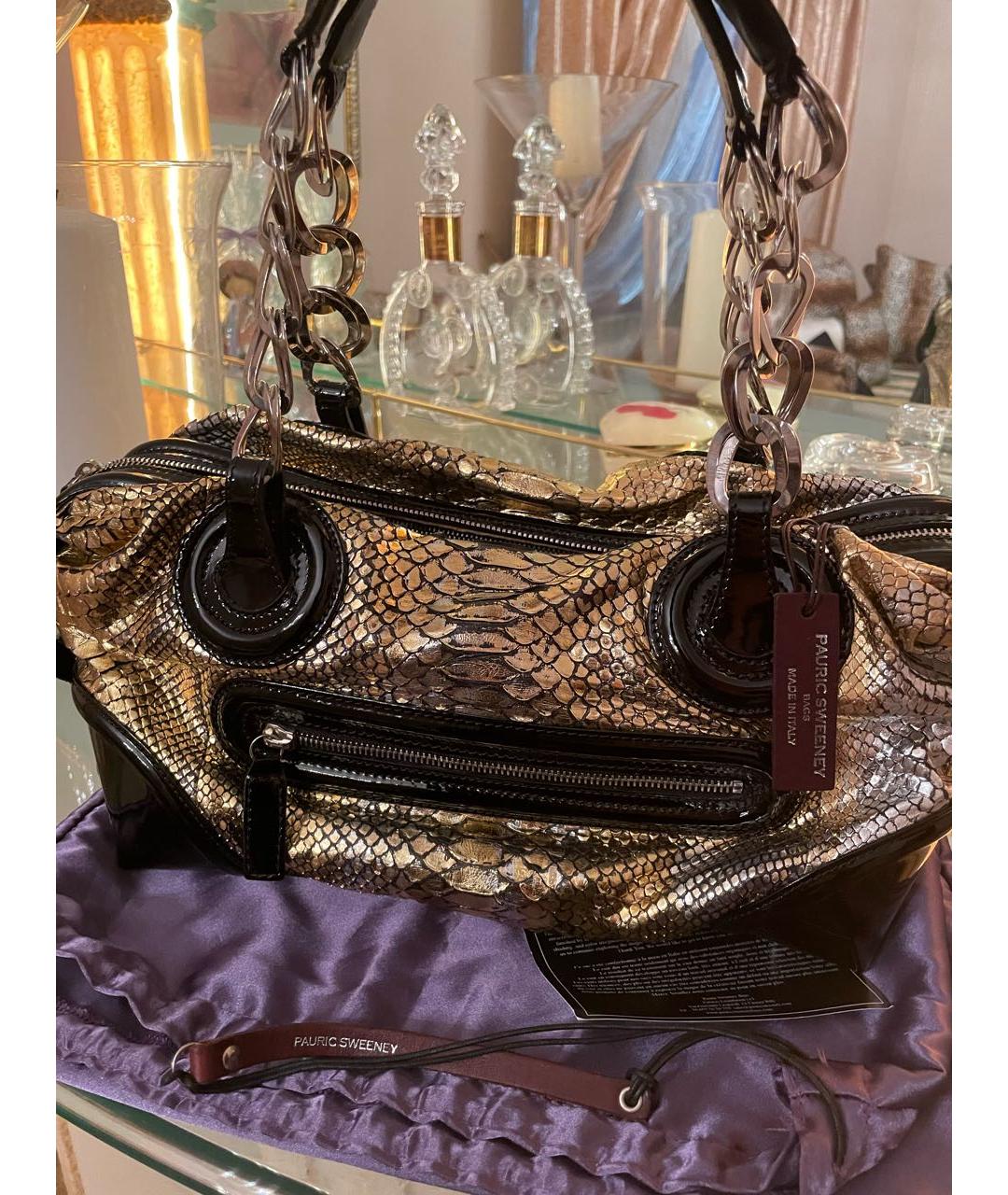 GUCCI Золотая сумка через плечо из экзотической кожи, фото 5