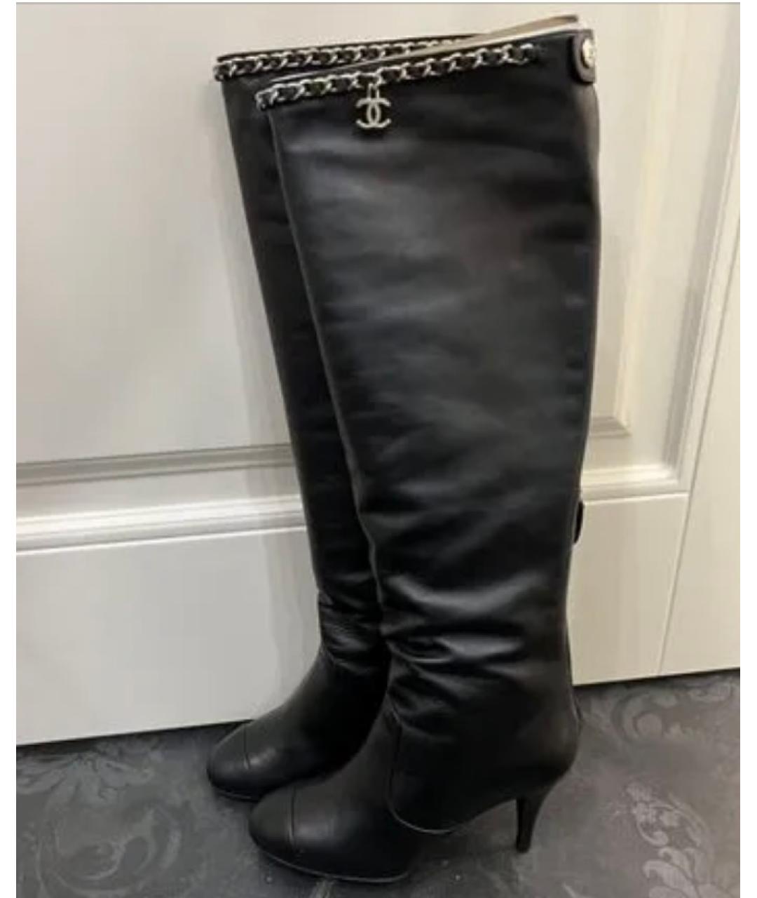 CHANEL Черные кожаные сапоги, фото 7