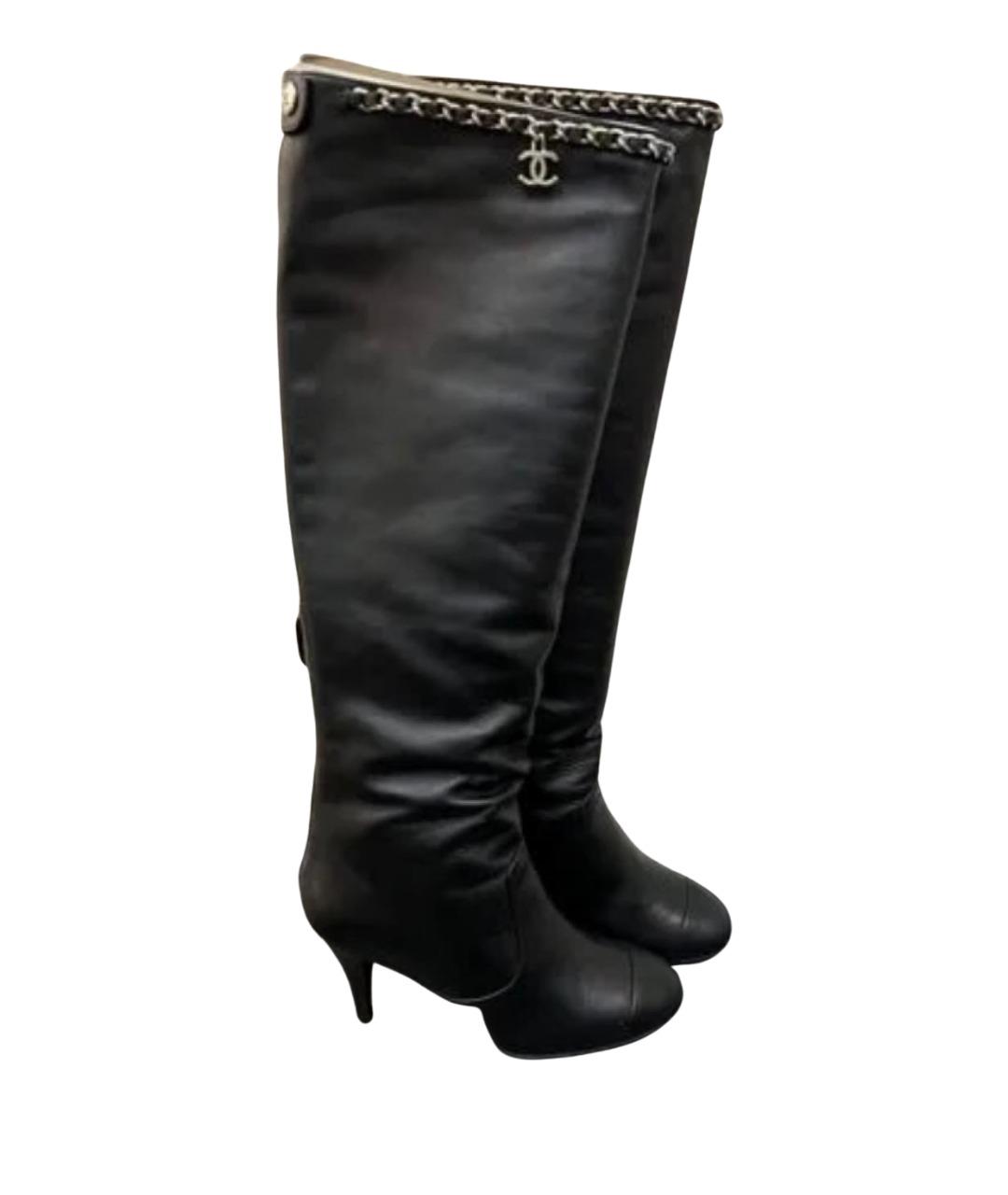 CHANEL Черные кожаные сапоги, фото 1
