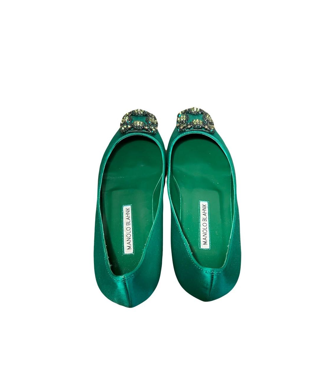 MANOLO BLAHNIK Зеленые текстильные туфли, фото 7