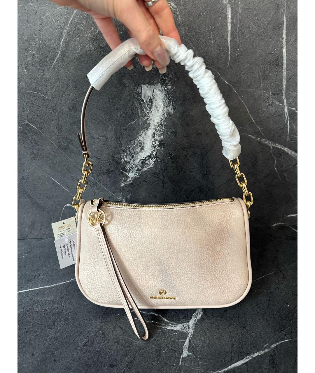 MICHAEL MICHAEL KORS Бежевая кожаная сумка через плечо, фото 9