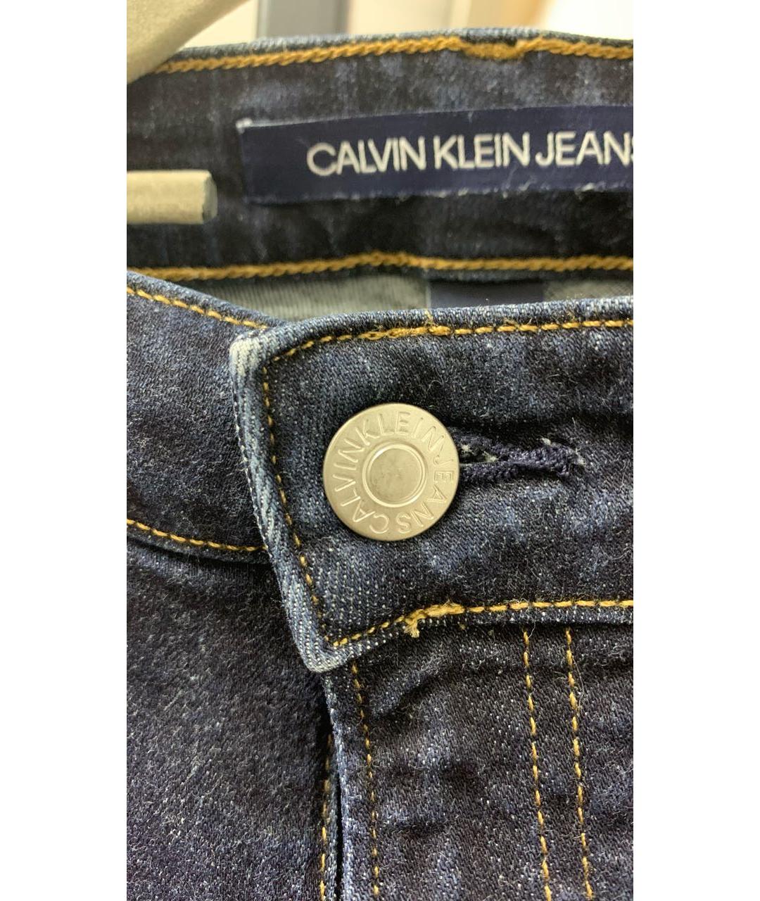 CALVIN KLEIN Темно-синие хлопко-эластановые джинсы слим, фото 7