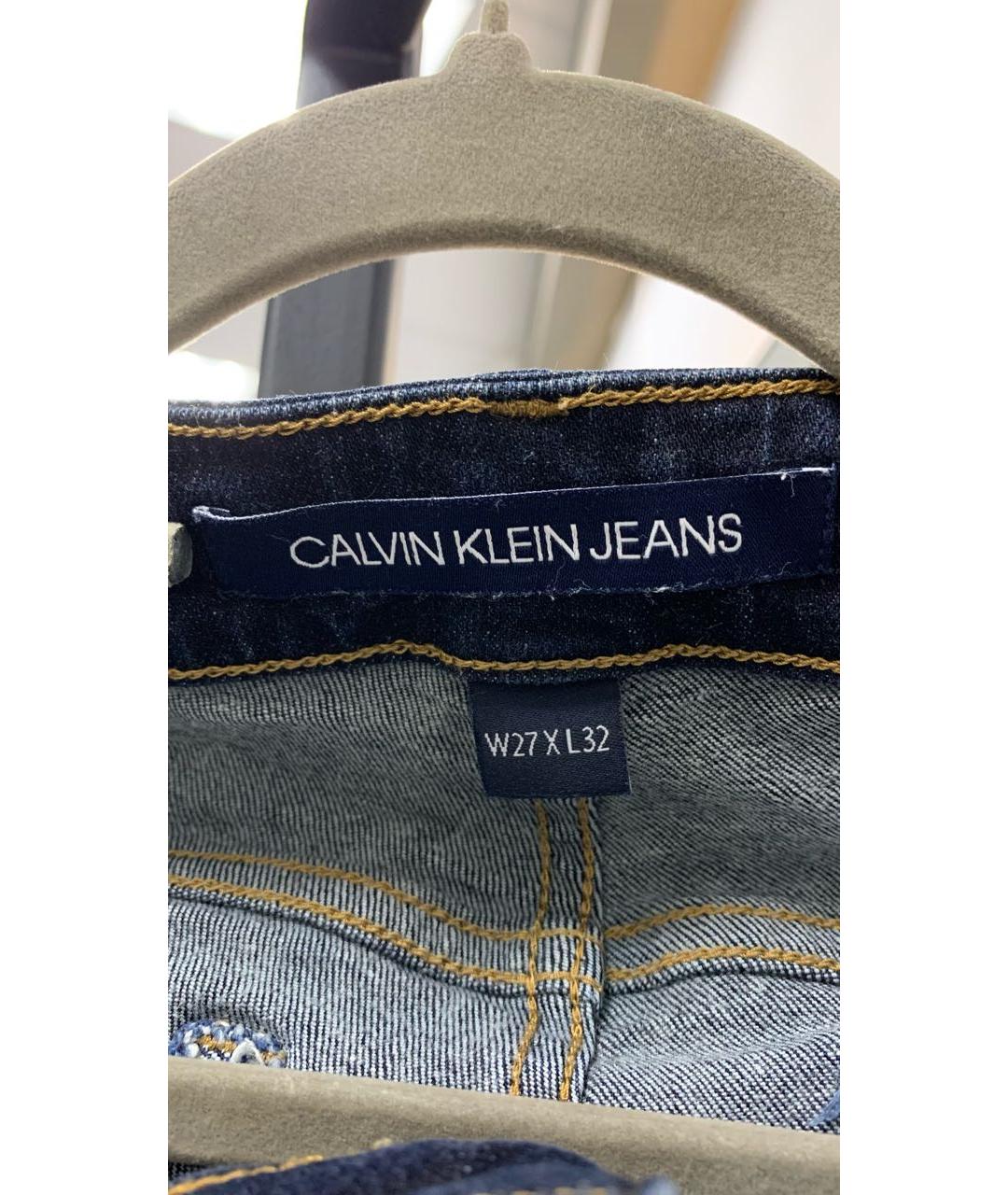 CALVIN KLEIN Темно-синие хлопко-эластановые джинсы слим, фото 3