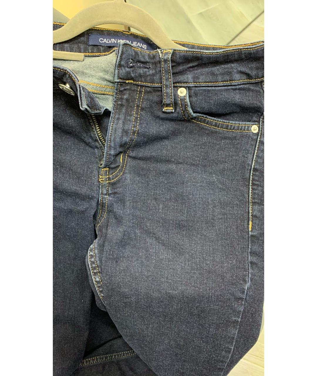 CALVIN KLEIN Темно-синие хлопко-эластановые джинсы слим, фото 4