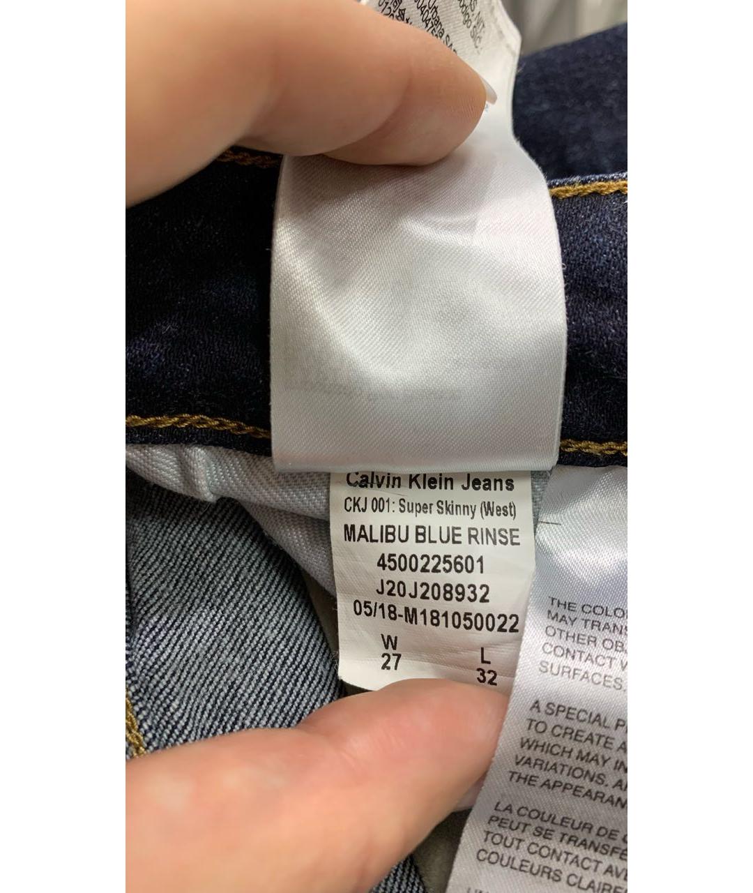 CALVIN KLEIN Темно-синие хлопко-эластановые джинсы слим, фото 6