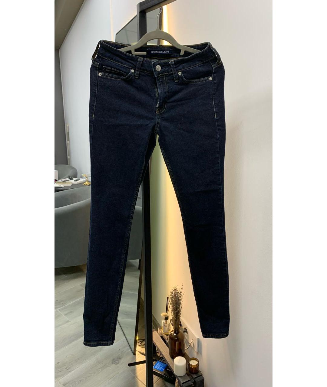 CALVIN KLEIN Темно-синие хлопко-эластановые джинсы слим, фото 9