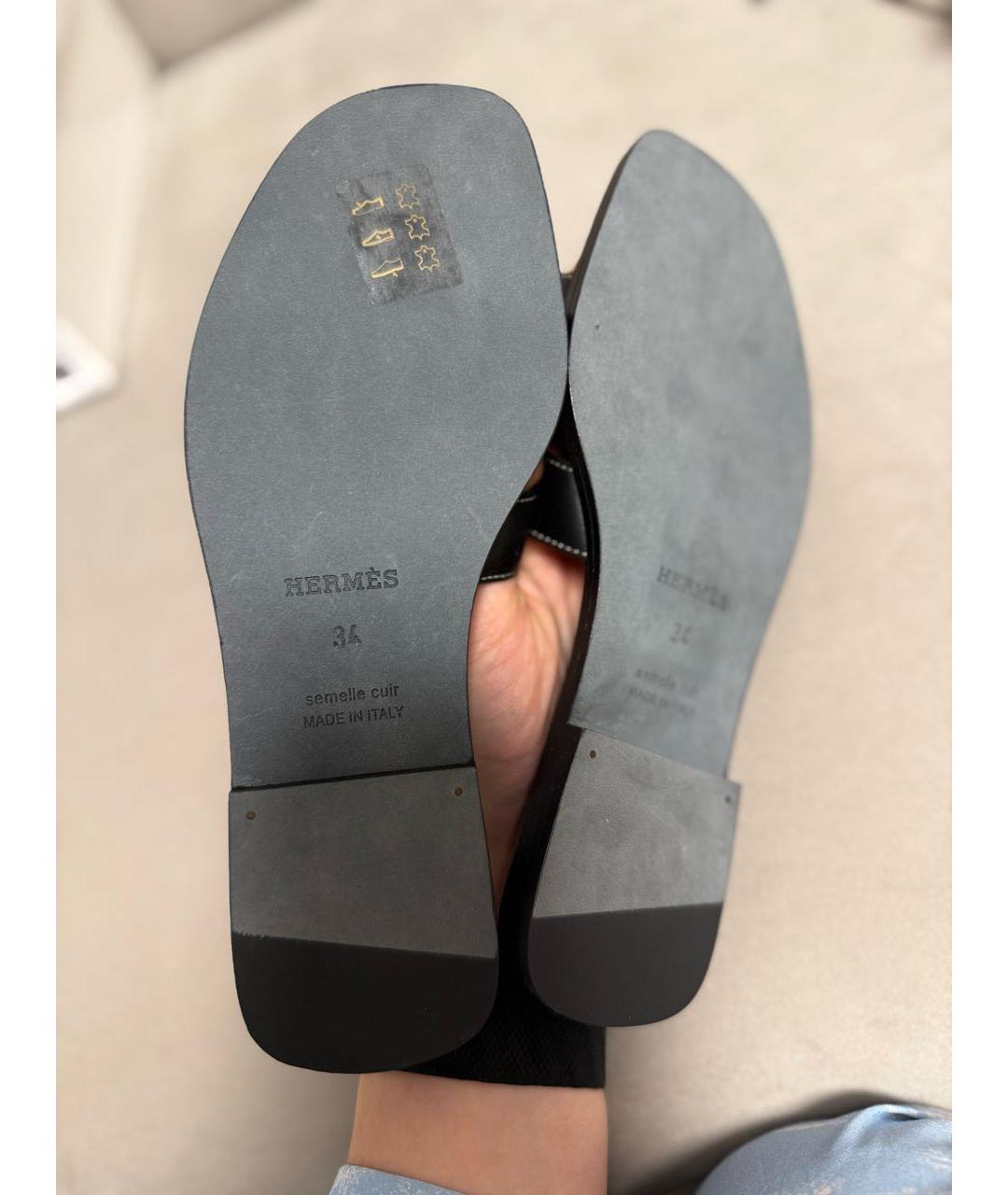 HERMES Черные кожаные шлепанцы, фото 2