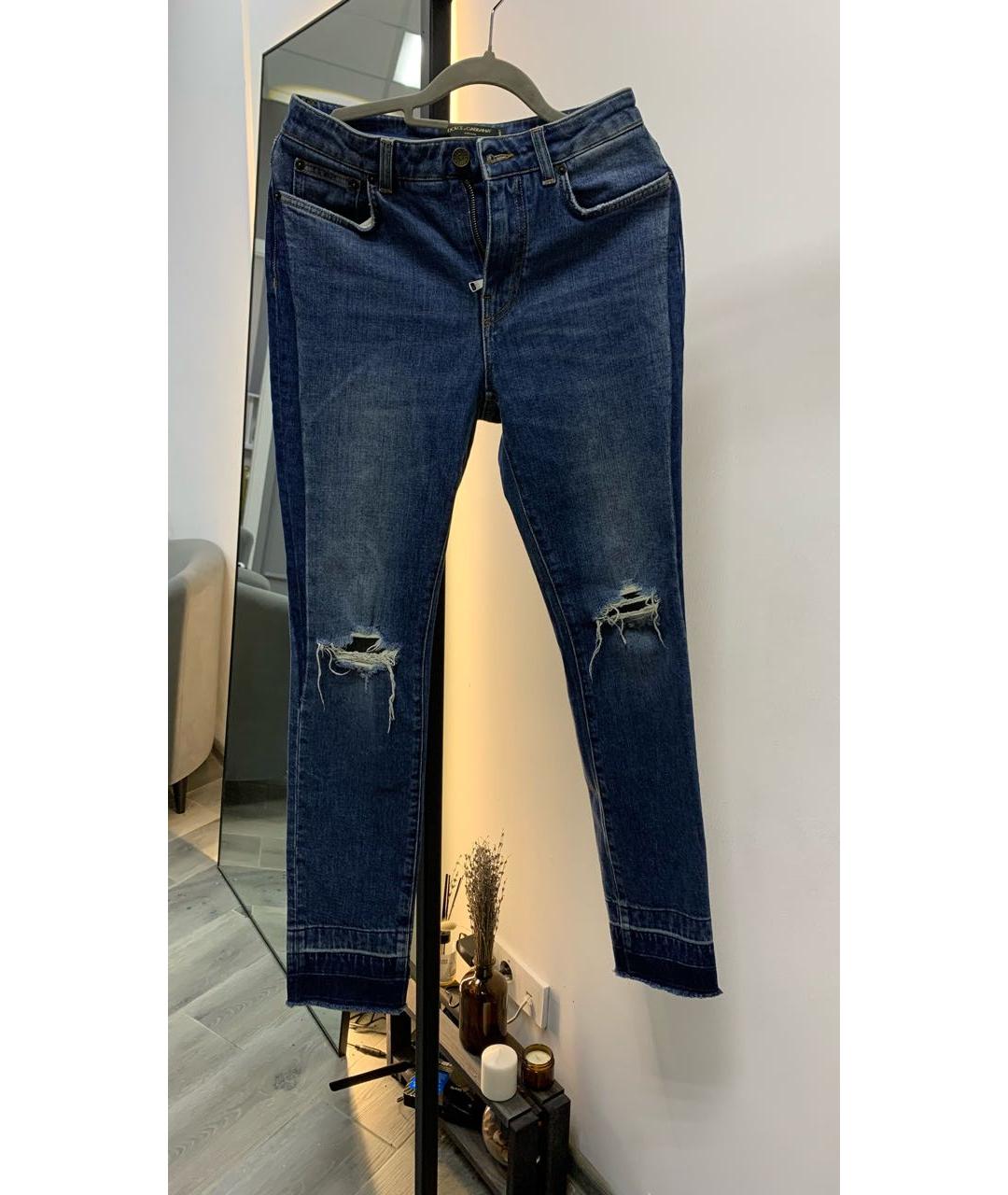 DOLCE&GABBANA Синие хлопко-эластановые прямые джинсы, фото 8