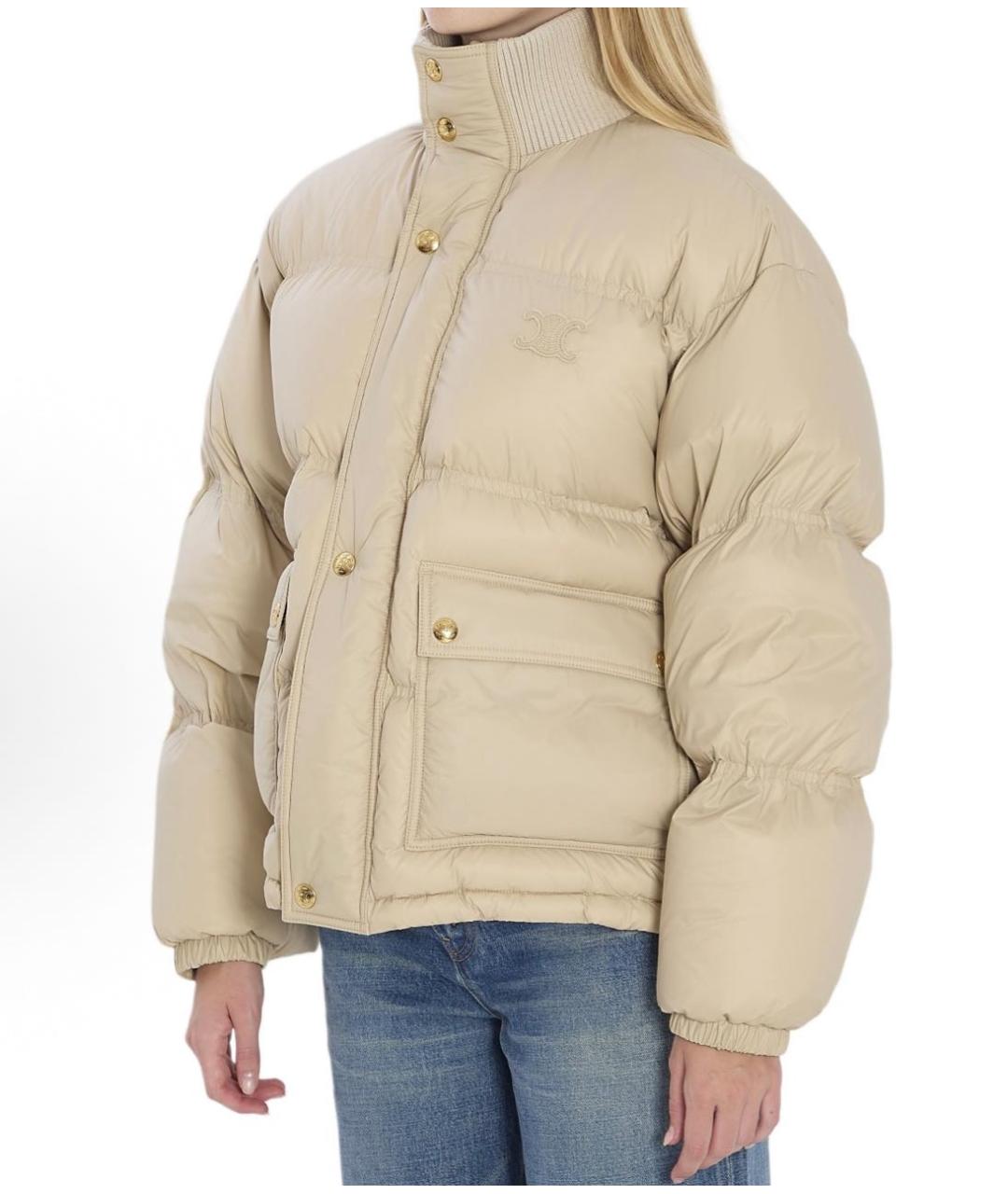 CELINE Бежевый полиамидовый пуховик, фото 5