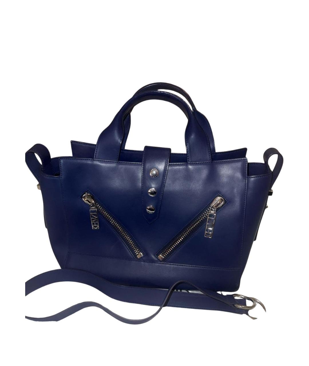 KENZO Темно-синяя кожаная сумка с короткими ручками, фото 1