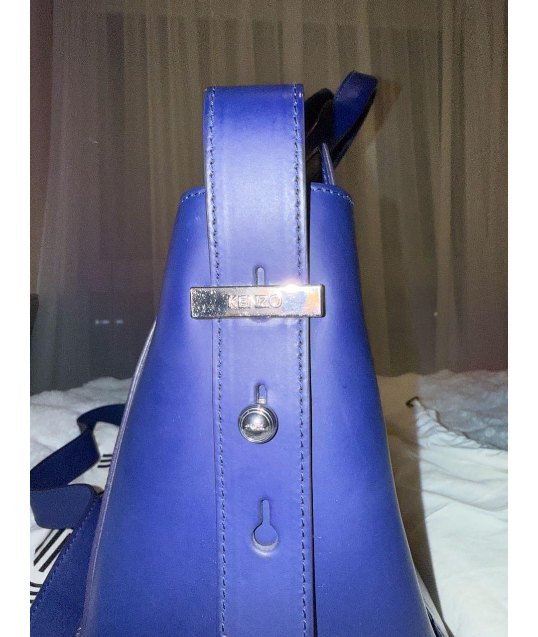 KENZO Темно-синяя кожаная сумка с короткими ручками, фото 4