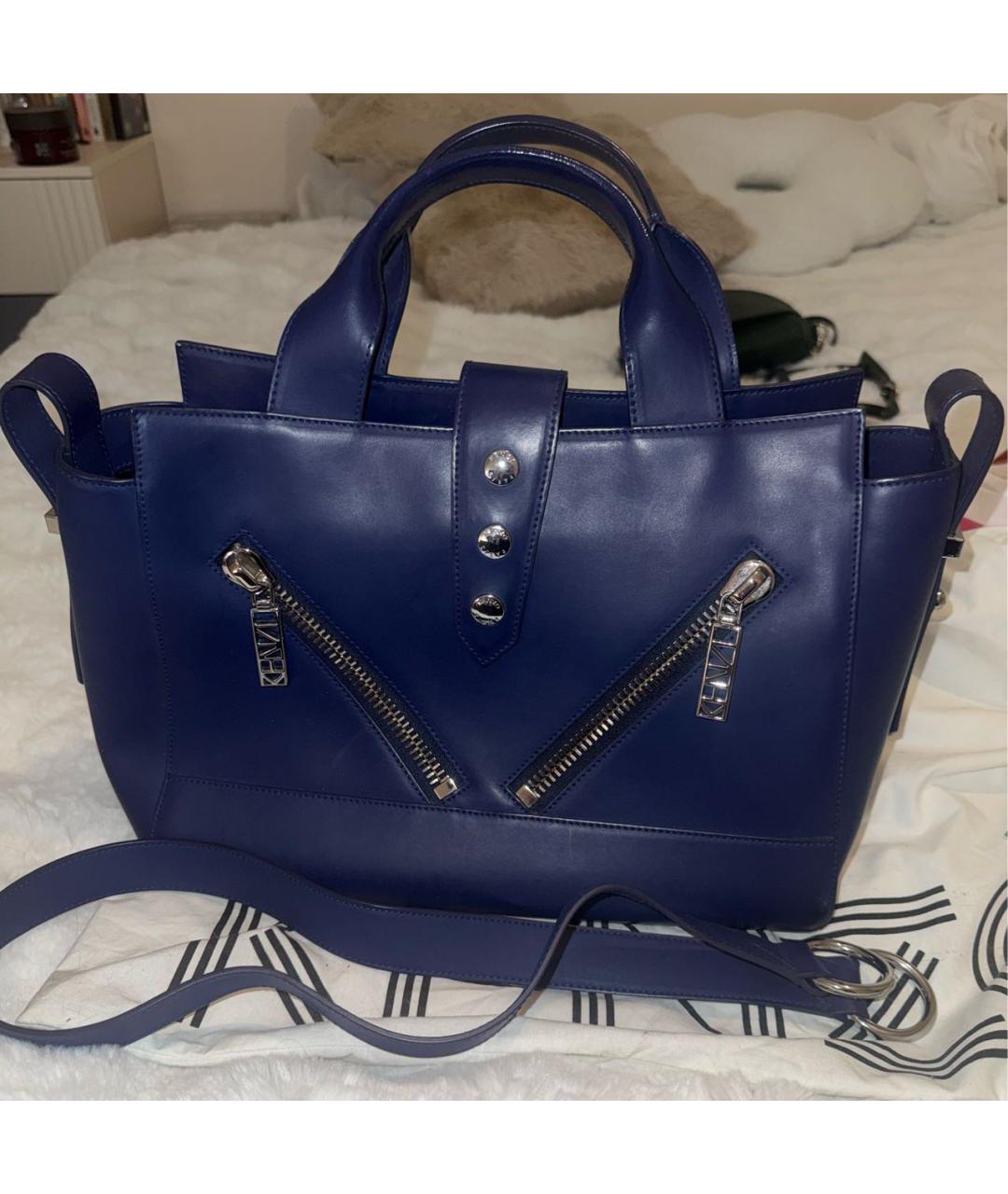 KENZO Темно-синяя кожаная сумка с короткими ручками, фото 8