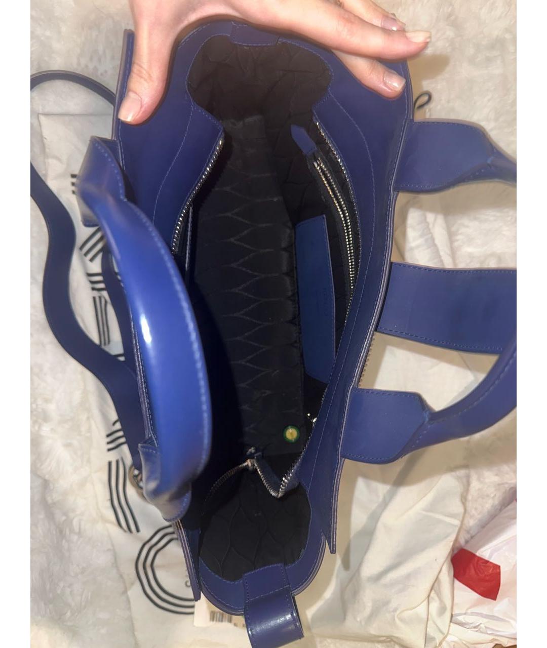 KENZO Темно-синяя кожаная сумка с короткими ручками, фото 5