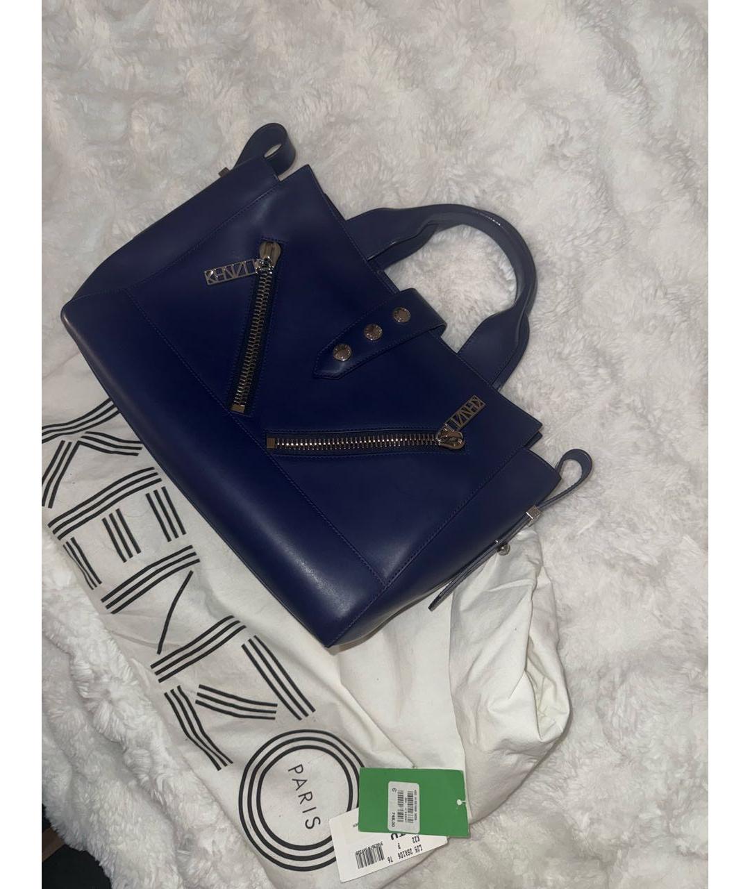 KENZO Темно-синяя кожаная сумка с короткими ручками, фото 2