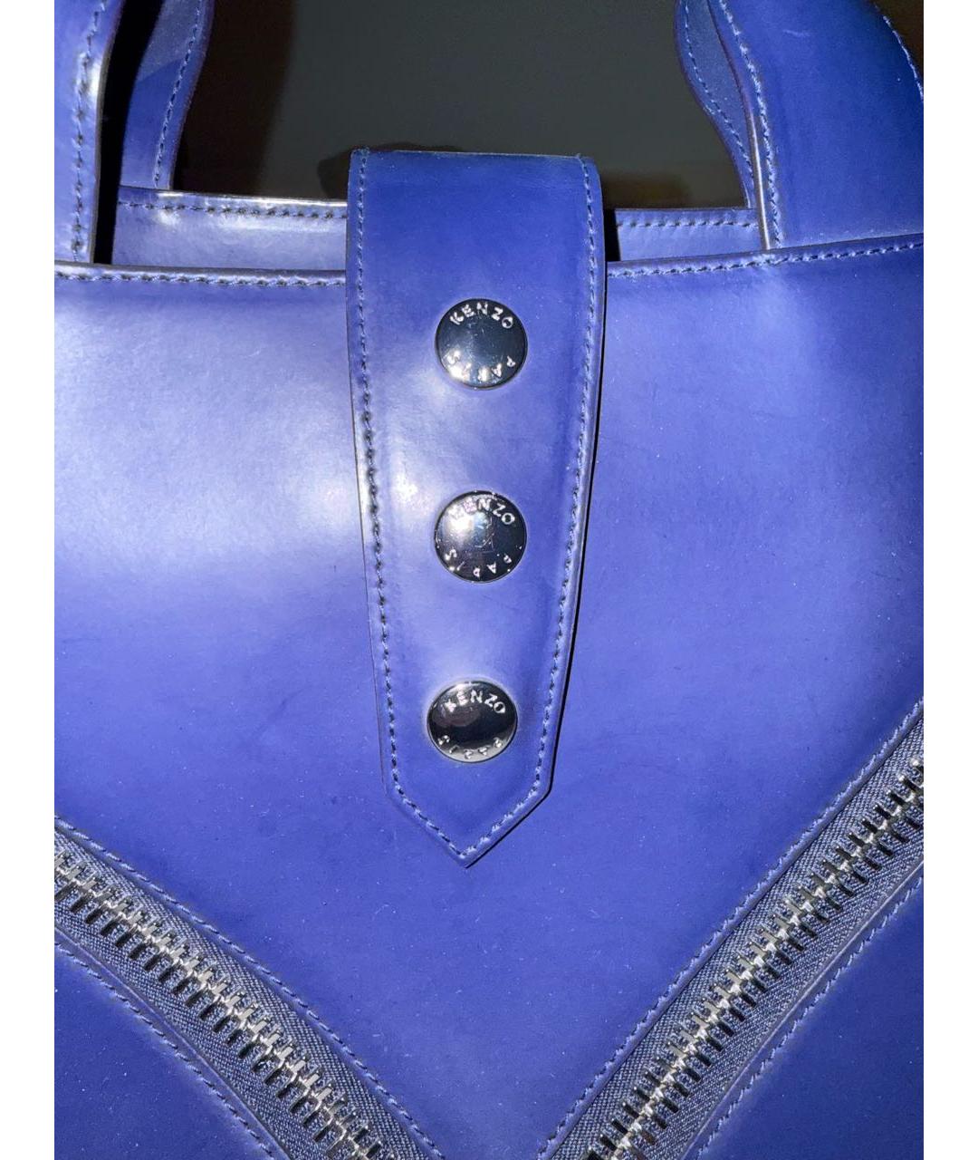 KENZO Темно-синяя кожаная сумка с короткими ручками, фото 6