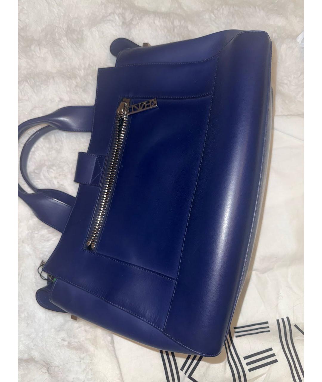 KENZO Темно-синяя кожаная сумка с короткими ручками, фото 3