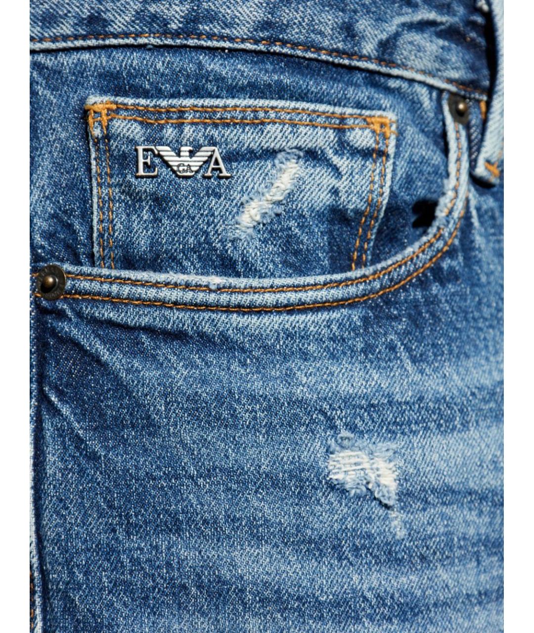 EMPORIO ARMANI Синие хлопковые прямые джинсы, фото 3