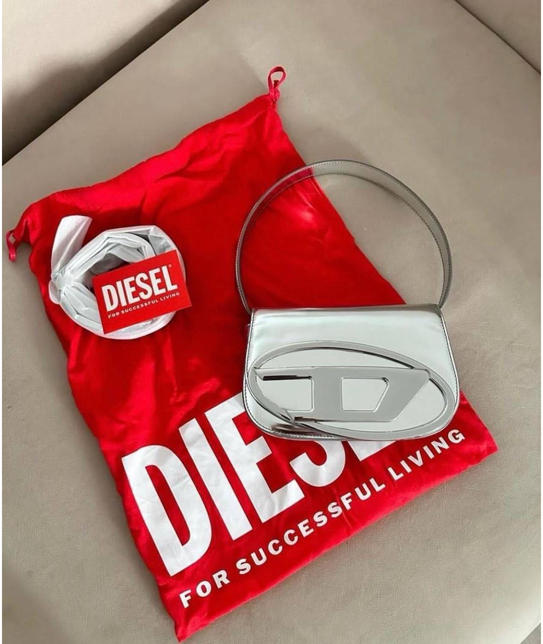 DIESEL Серебряная кожаная сумка с короткими ручками, фото 4