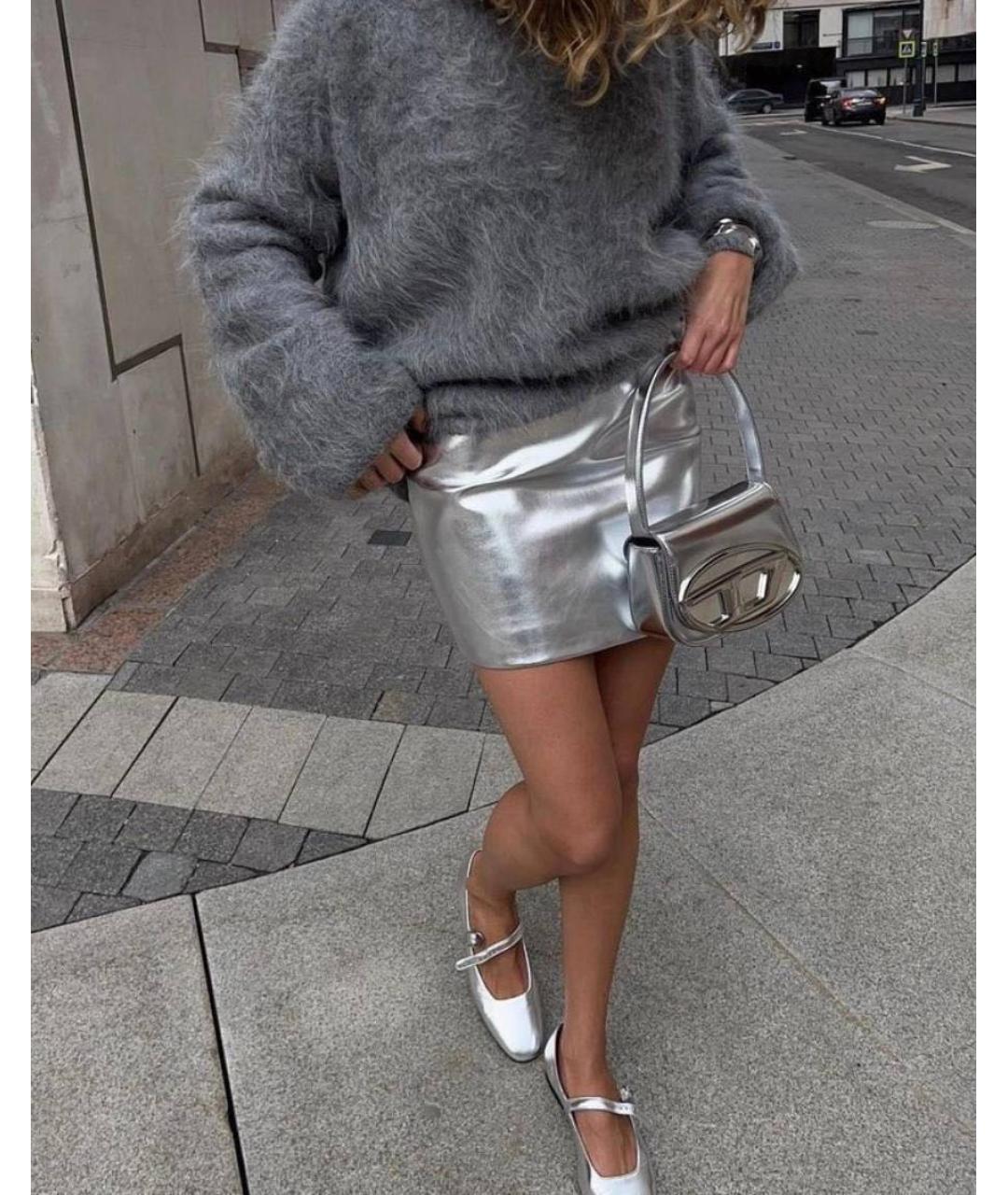 DIESEL Серебряная кожаная сумка с короткими ручками, фото 8