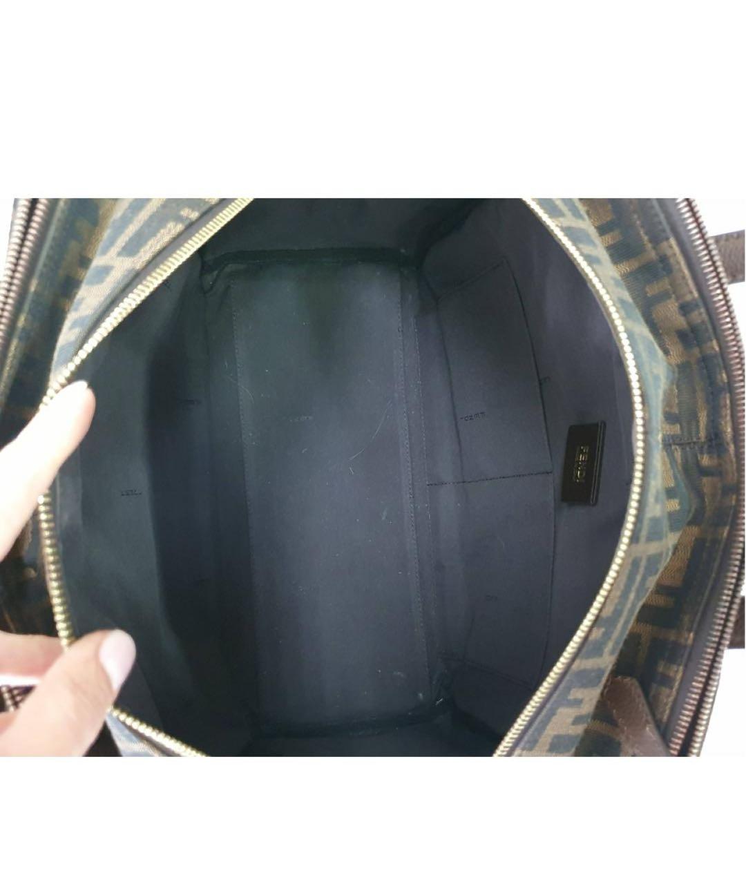 FENDI Коричневая тканевая сумка с короткими ручками, фото 4