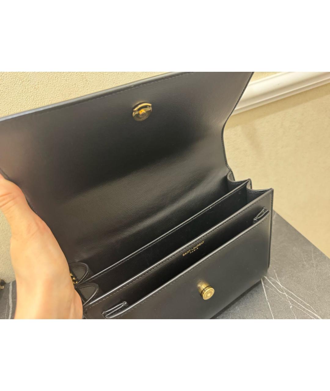 SAINT LAURENT Черная кожаная сумка через плечо, фото 3