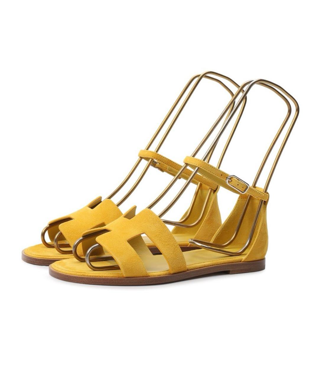 HERMES Желтые замшевые сандалии, фото 3