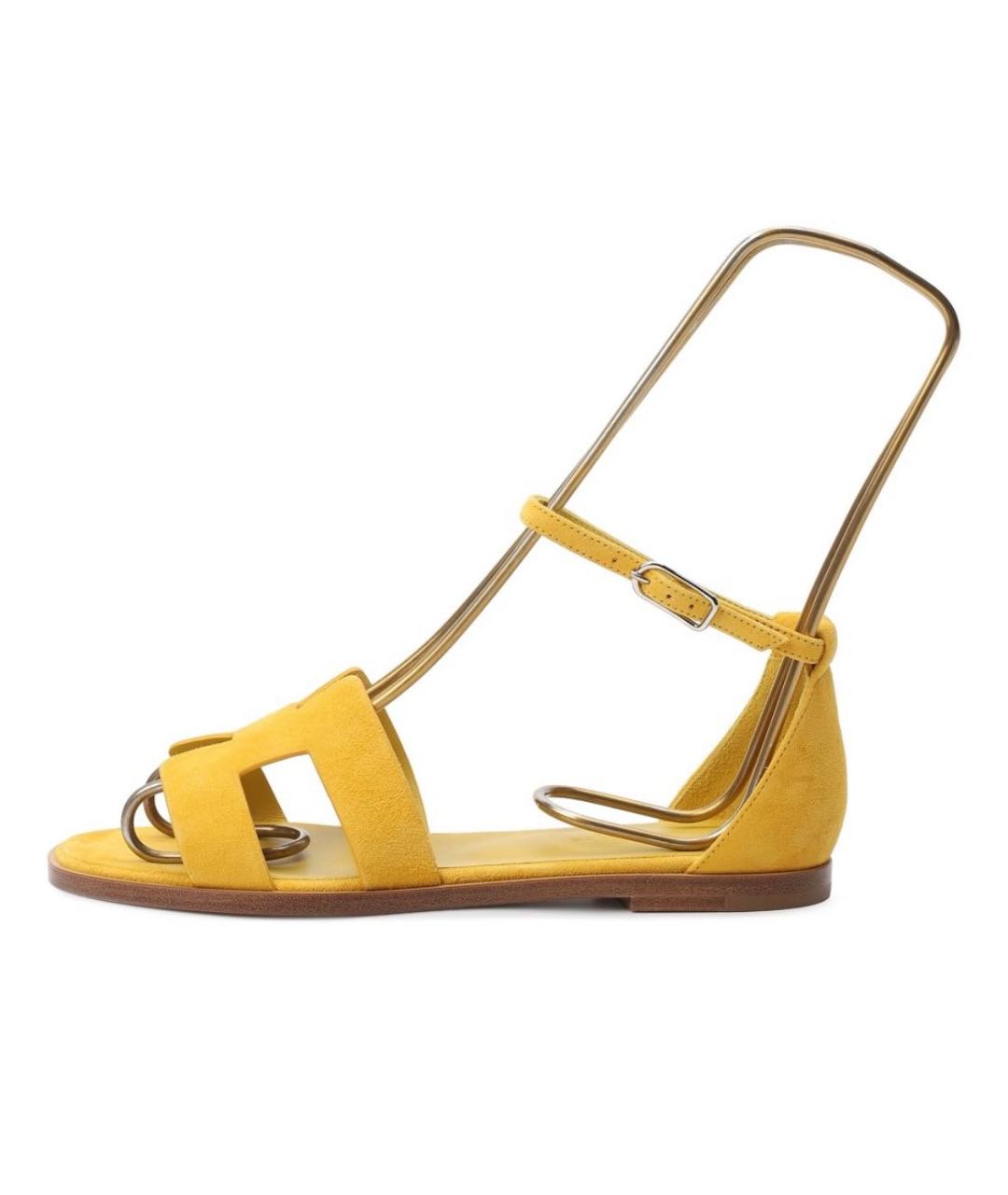 HERMES Желтые замшевые сандалии, фото 6