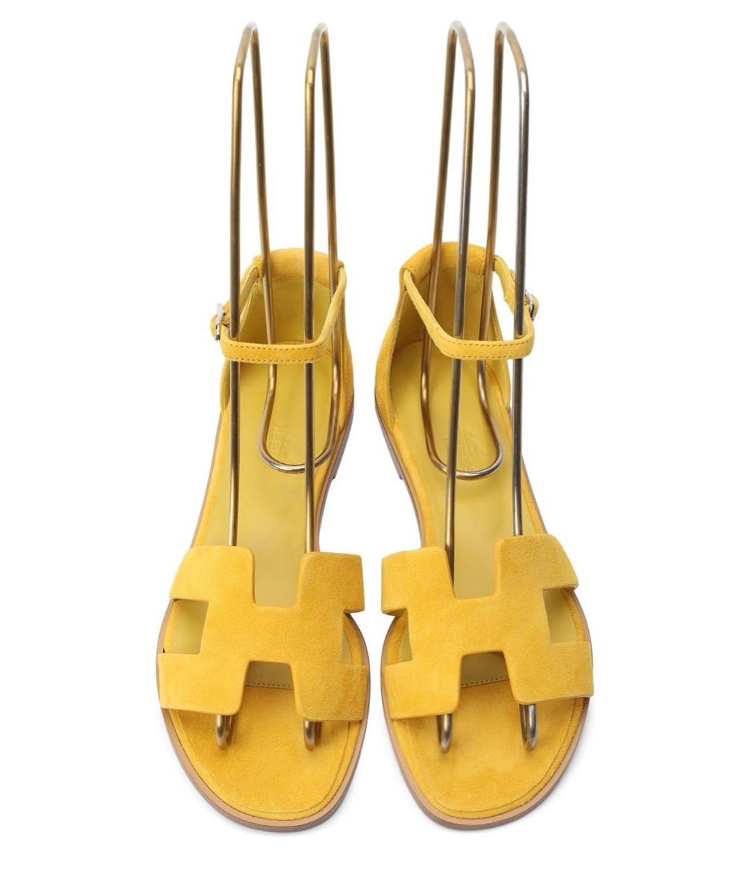 HERMES Желтые замшевые сандалии, фото 2