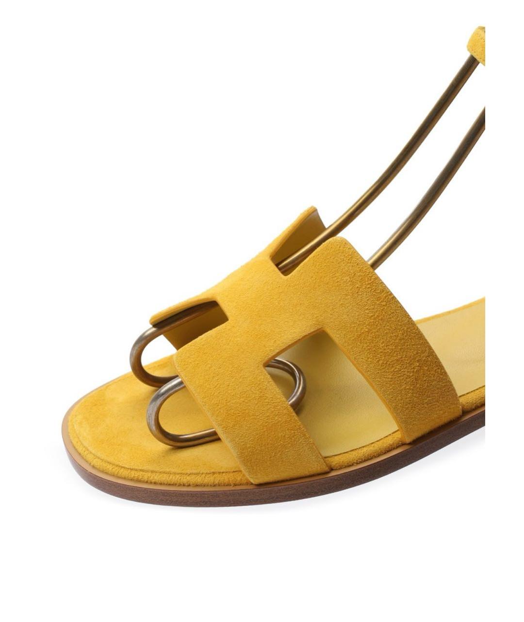 HERMES Желтые замшевые сандалии, фото 5
