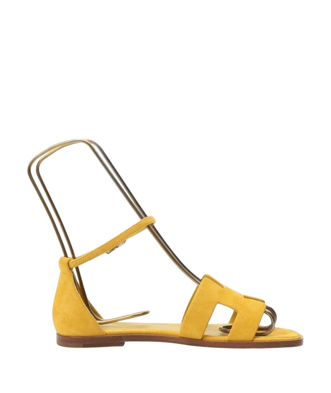 HERMES Желтые замшевые сандалии, фото 8