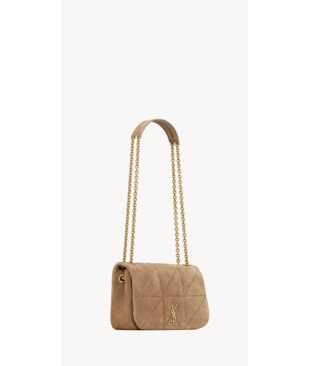 SAINT LAURENT Бежевая кожаная сумка через плечо, фото 7