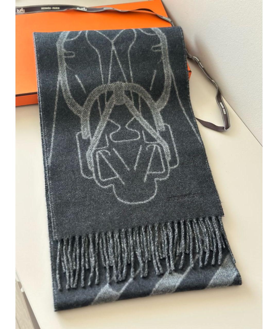 HERMES Антрацитовый кашемировый шарф, фото 2