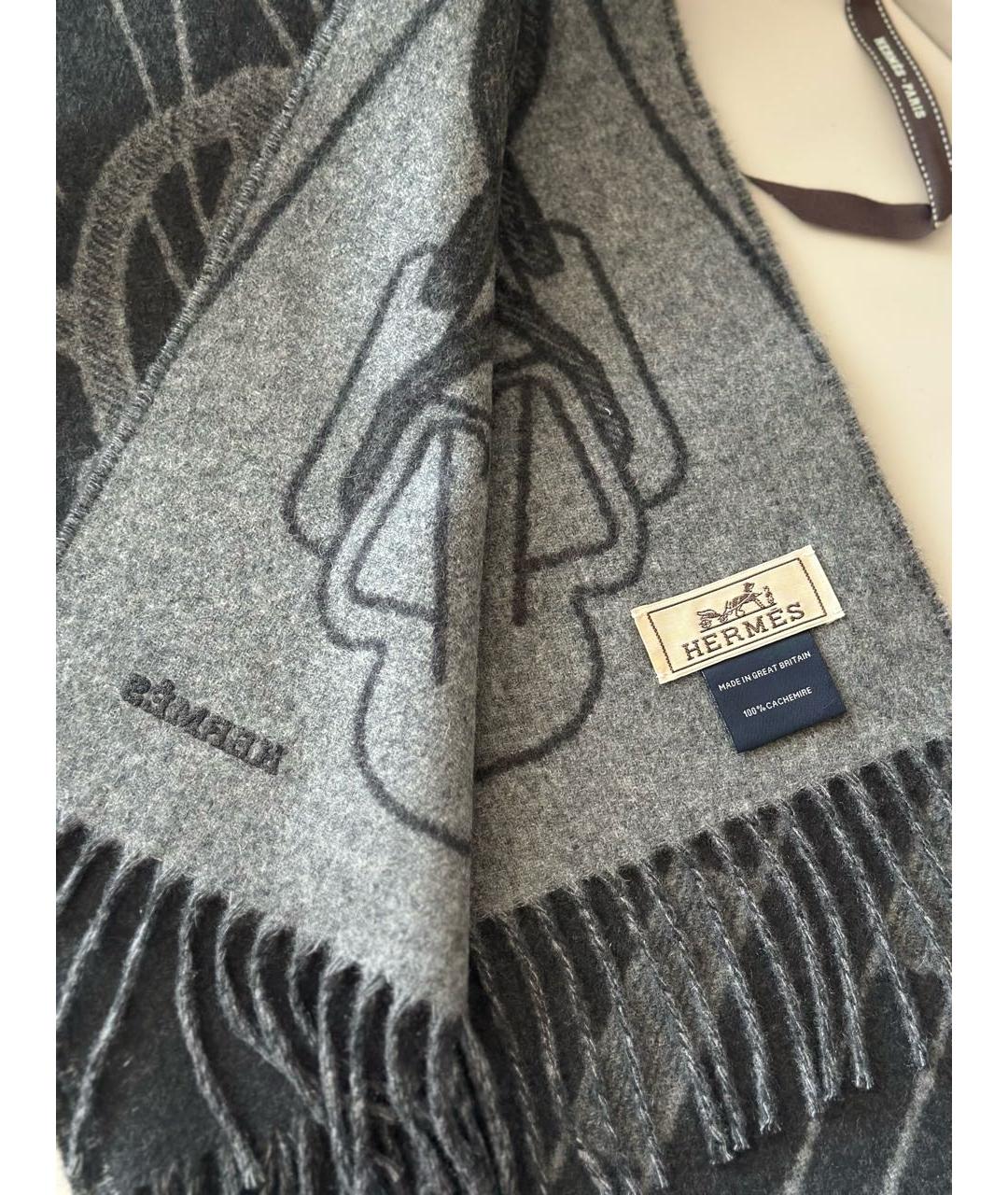 HERMES Антрацитовый кашемировый шарф, фото 3