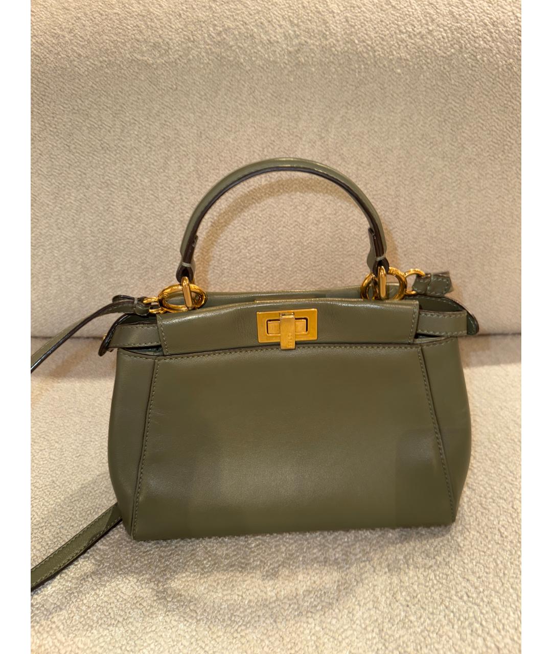 FENDI Хаки кожаная сумка через плечо, фото 2