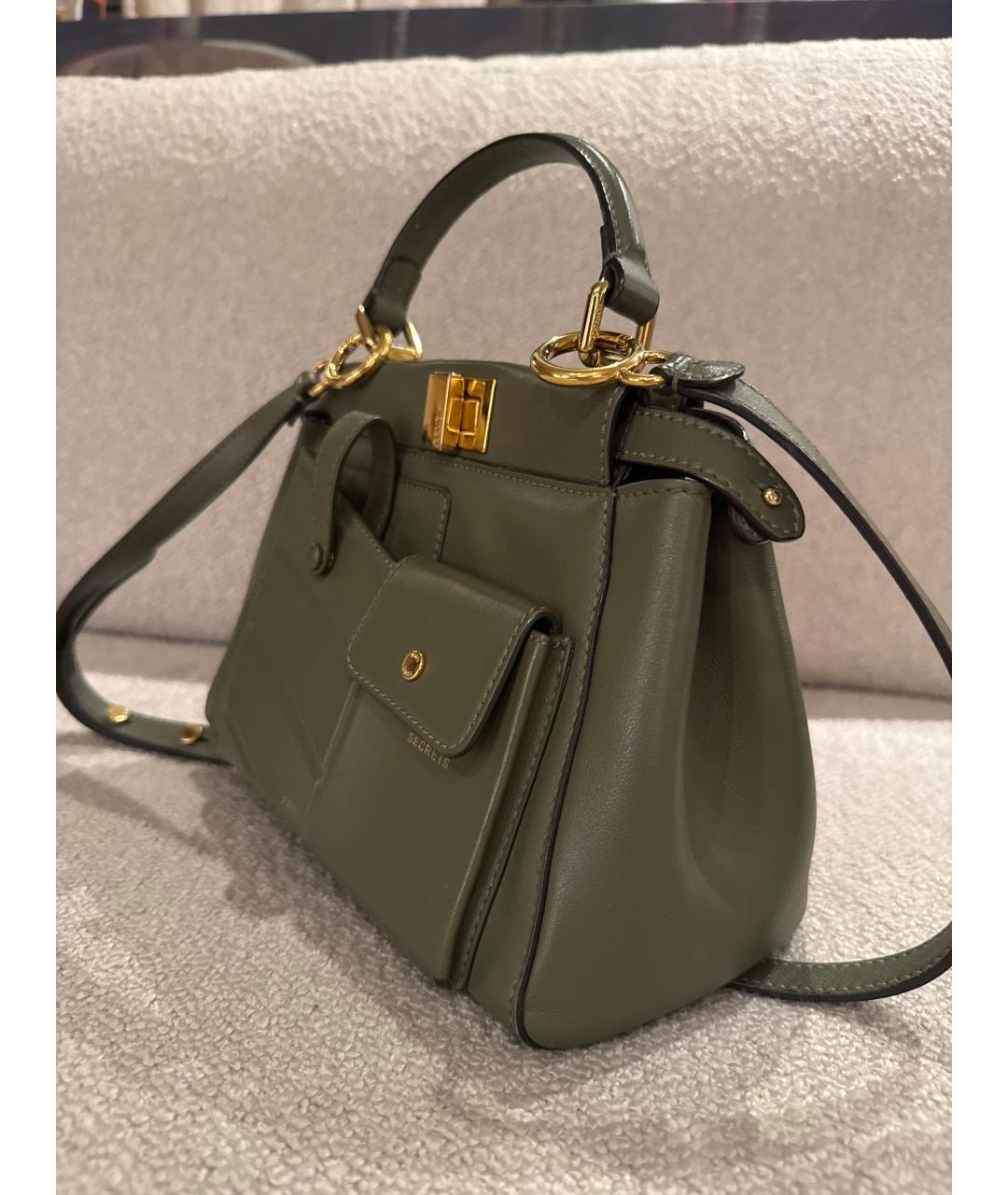 FENDI Хаки кожаная сумка через плечо, фото 3