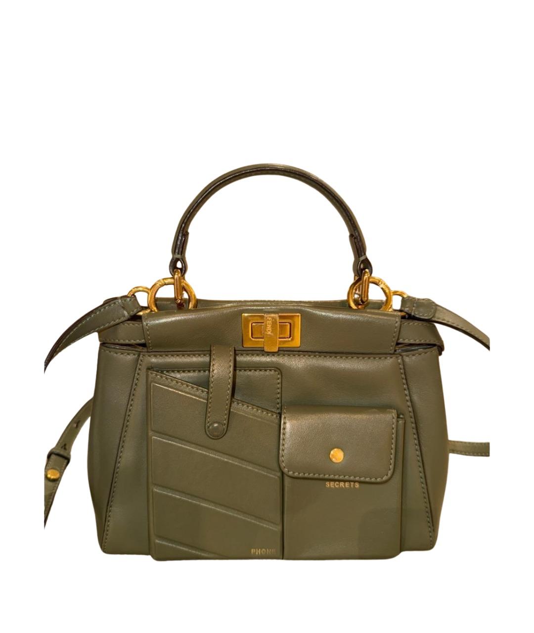 FENDI Хаки кожаная сумка через плечо, фото 1