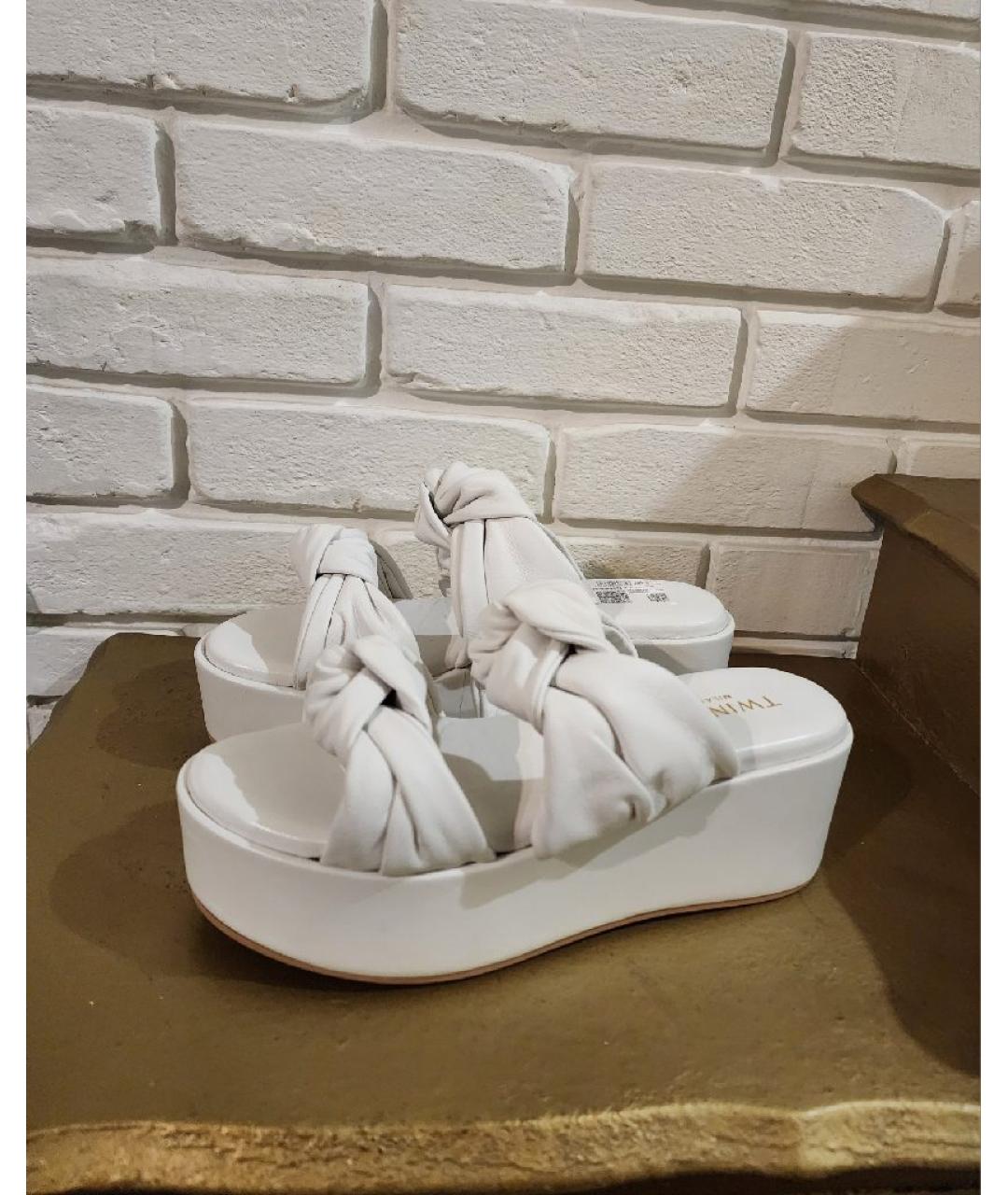 TWIN-SET Белые кожаные шлепанцы, фото 6