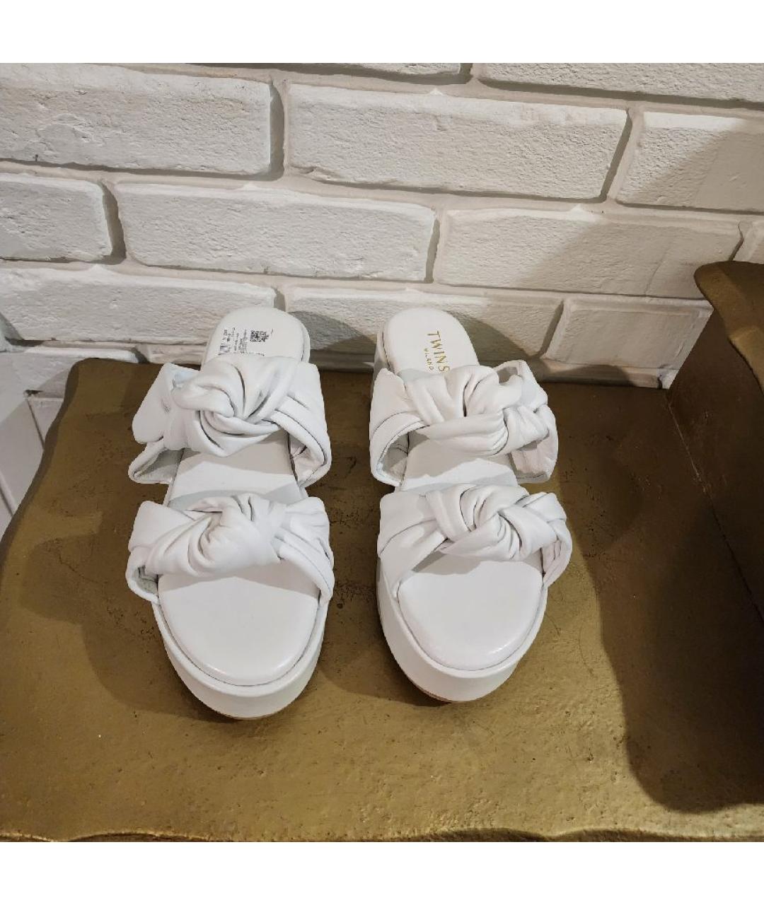 TWIN-SET Белые кожаные шлепанцы, фото 2