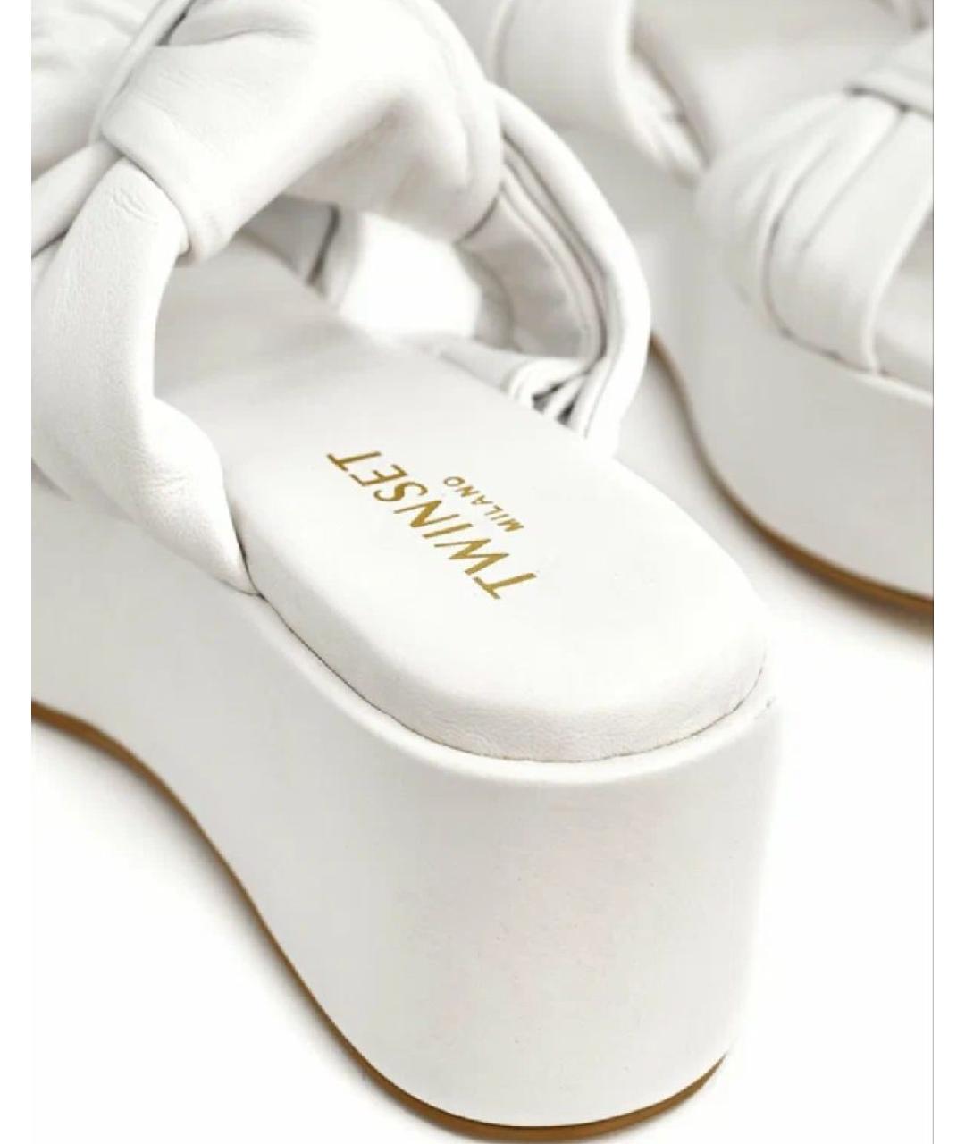 TWIN-SET Белые кожаные шлепанцы, фото 4