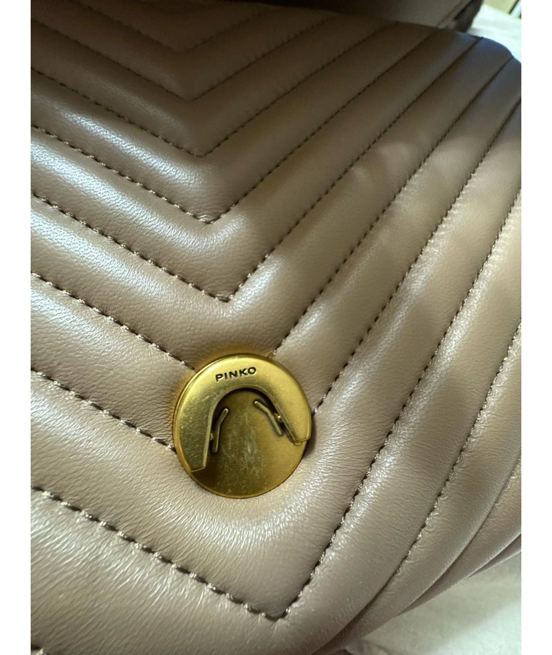 PINKO Бежевая кожаная сумка с короткими ручками, фото 7