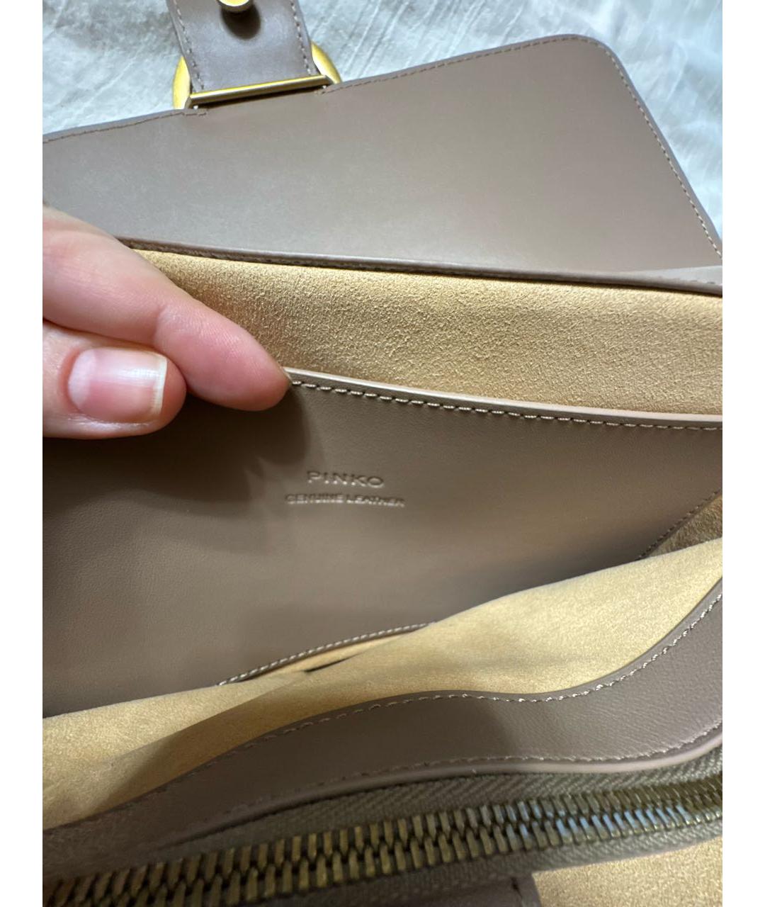 PINKO Бежевая кожаная сумка с короткими ручками, фото 6
