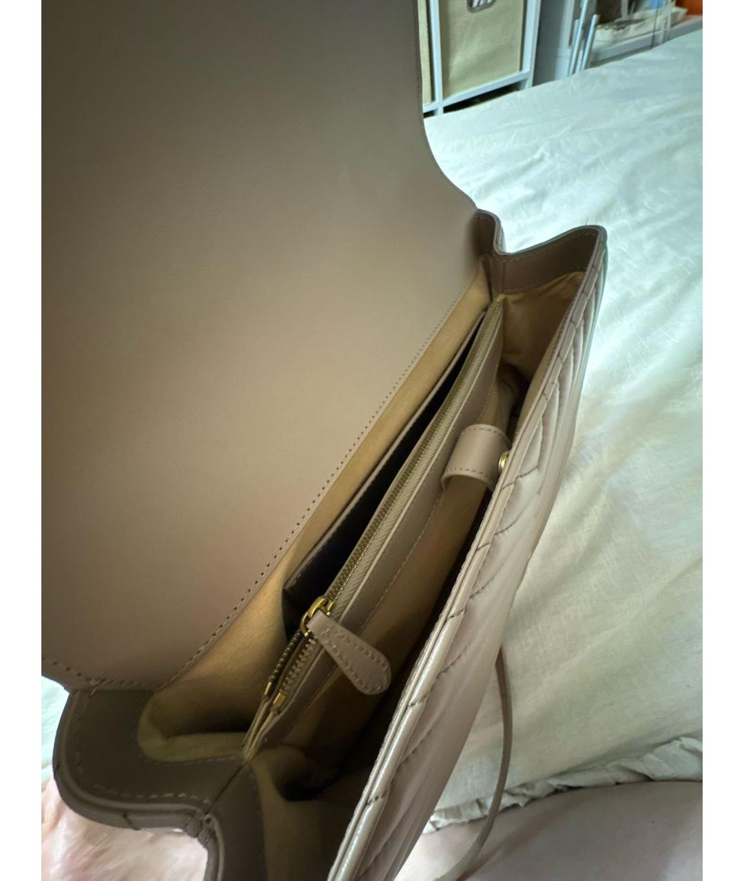 PINKO Бежевая кожаная сумка с короткими ручками, фото 4