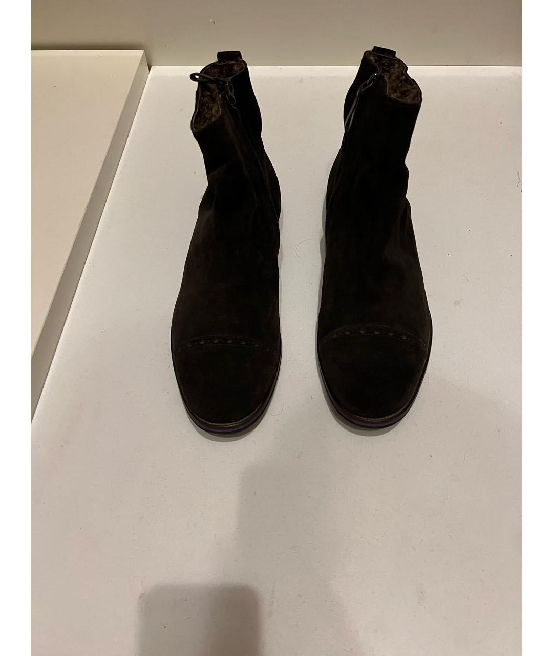 SERGIO ROSSI Коричневые кожаные высокие ботинки, фото 2