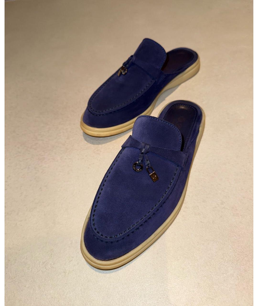 LORO PIANA Темно-синие замшевые мюли, фото 2